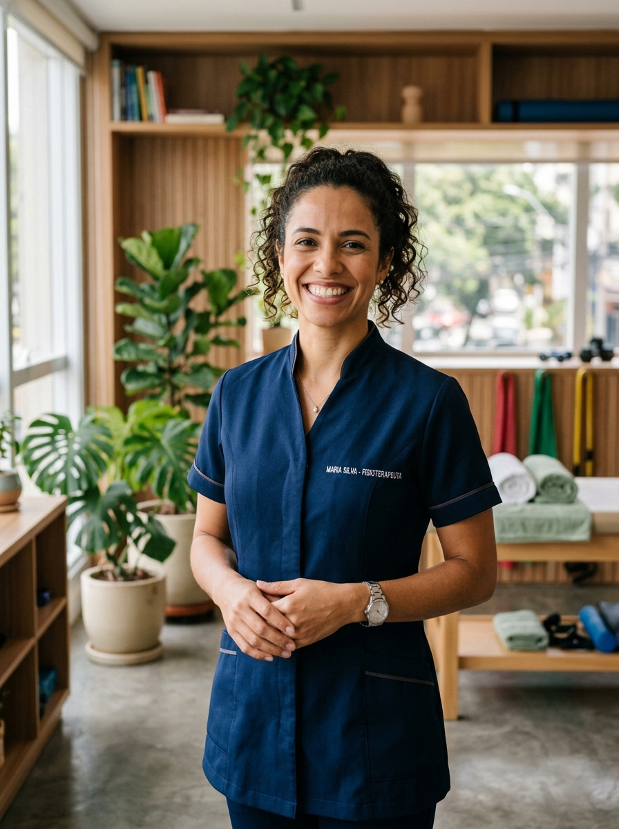 Larissa Faria Borges sorridente em consultório moderno e acolhedor convidando para agendamento